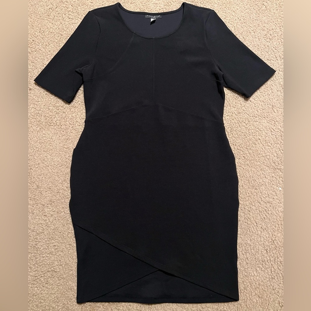 Simply Styled Short Sleeve Bodycon Dress, Round Neck, Asymmetrical Front Hem XL